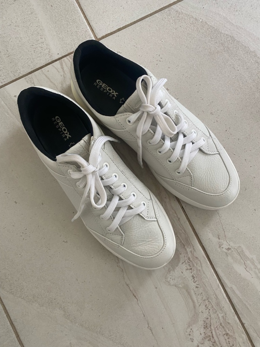 Geox White Leather Sneakers with Black Lining